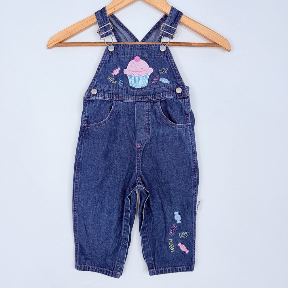 Vintage Vitamins Girls Denim Overalls Cupcake Candy Embroidered 90s‎ Y2K SZ-18M